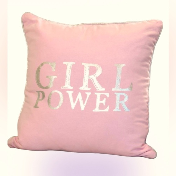 Inspirational Girl Power Nude pink silver decorative throw pillow - Picture 1 of 9